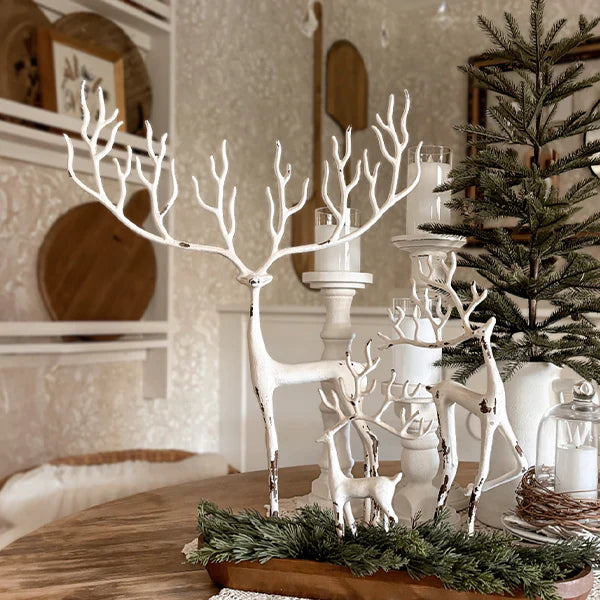 Handcrafted White Merry Reindeer, Set of 3