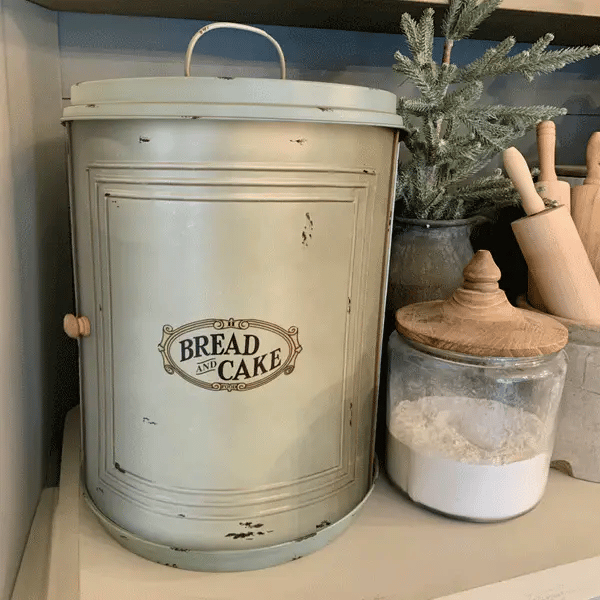 Large Vintage Metal Bread Box with Sliding Door