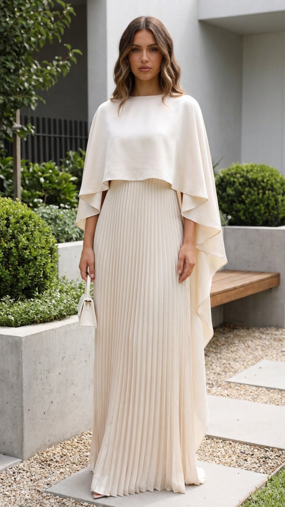 Aniya | Women's Long Cape Sleeves Maxi Wedding Guest Dress