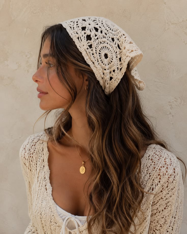 Carmen | Women's Boho Crochet Open-Knit Head Scarf