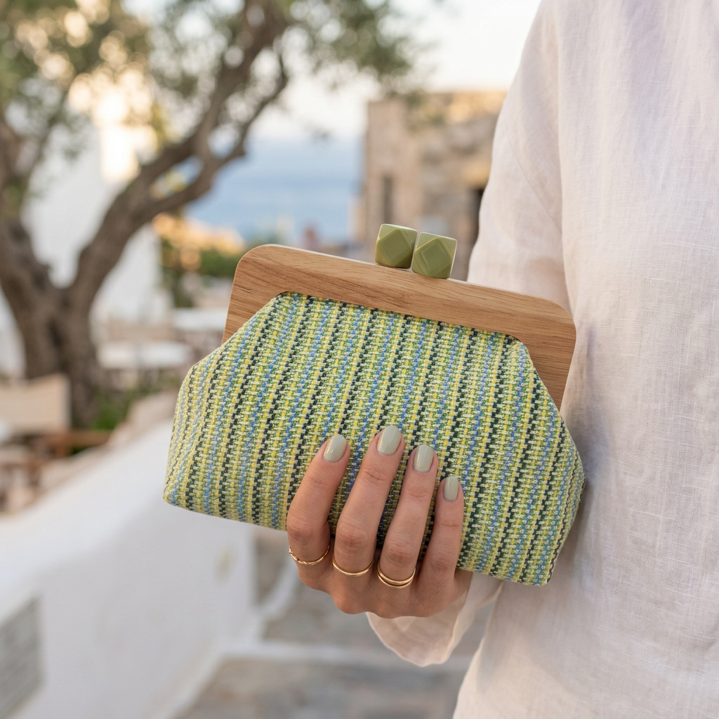 Kaia | Women's Boho Woven Clutch Bag with Wooden Frame Bag