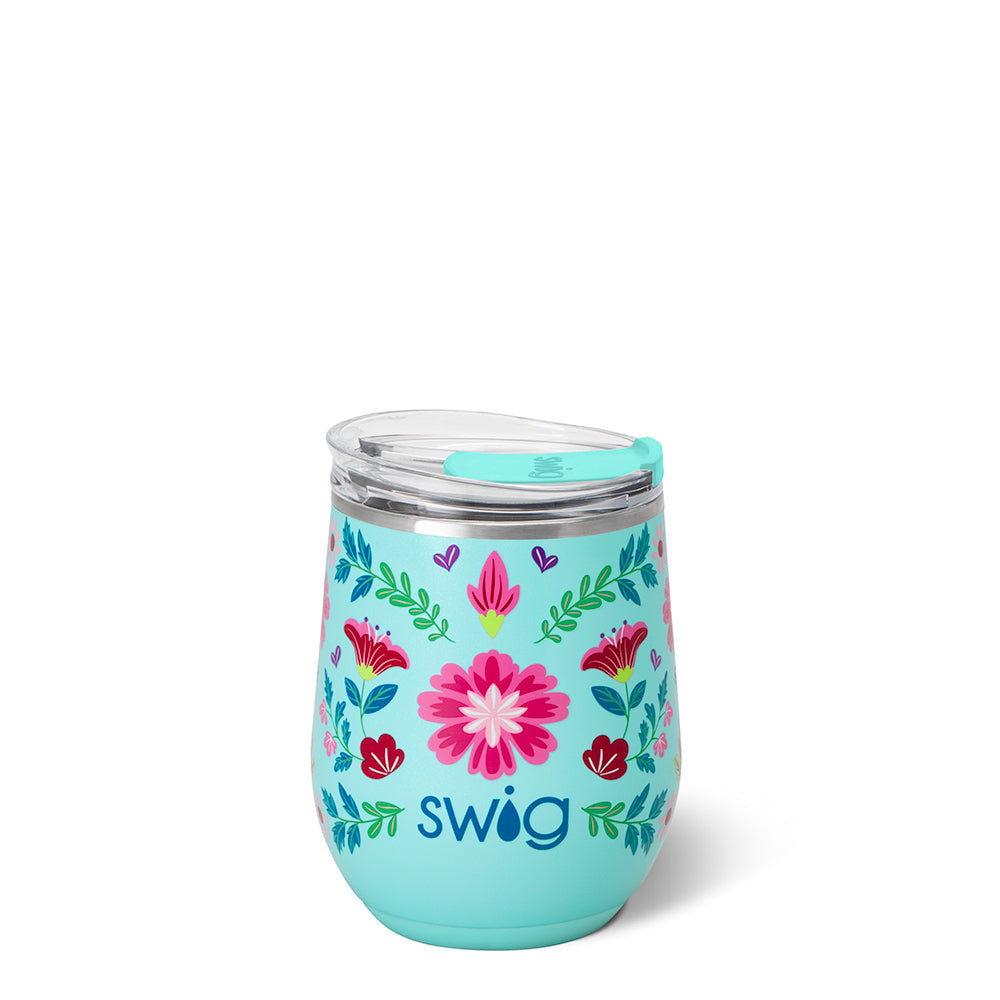 Swig Flora Azul Stemless Wine 12oz