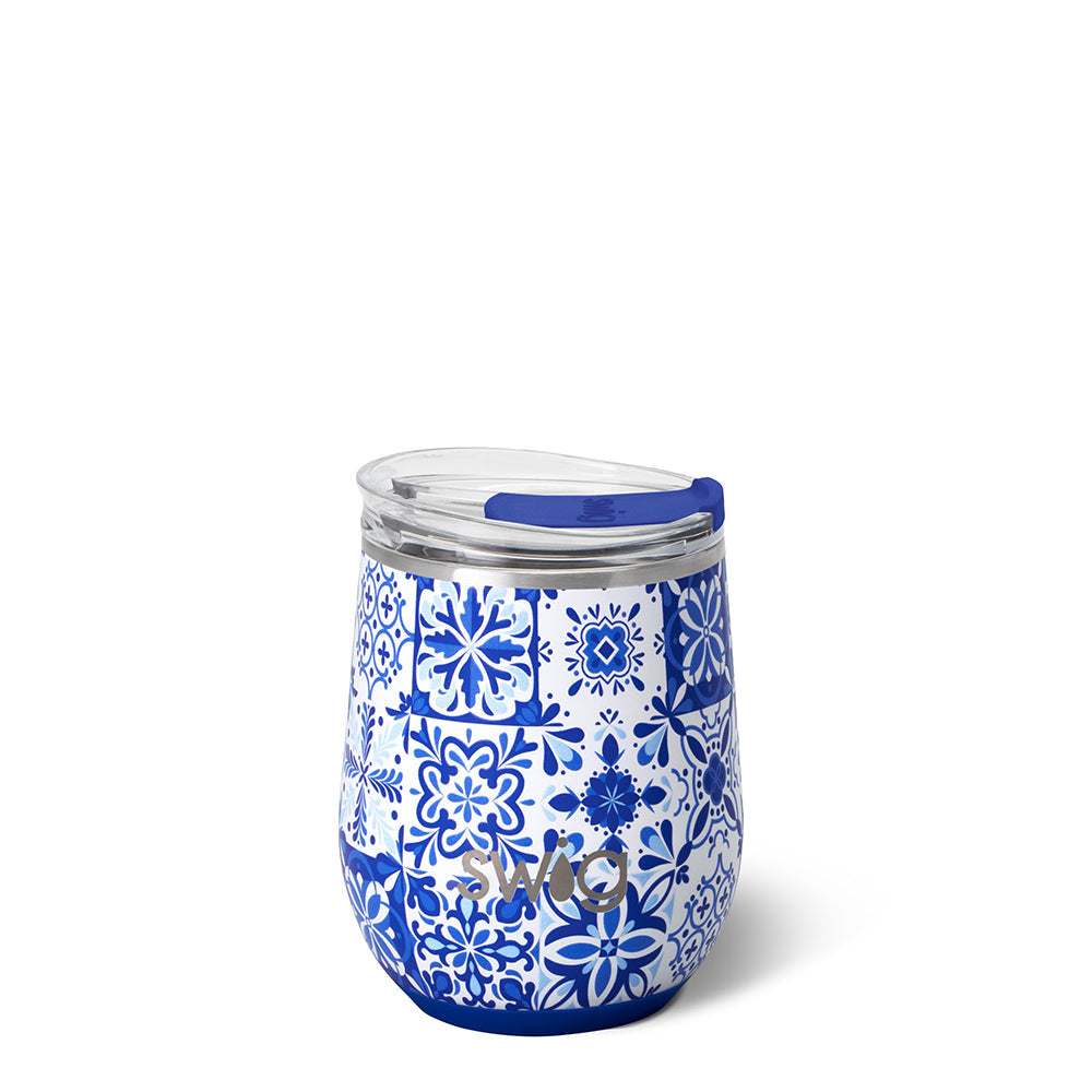 Swig Indigo Tiles Stemless Wine 12oz