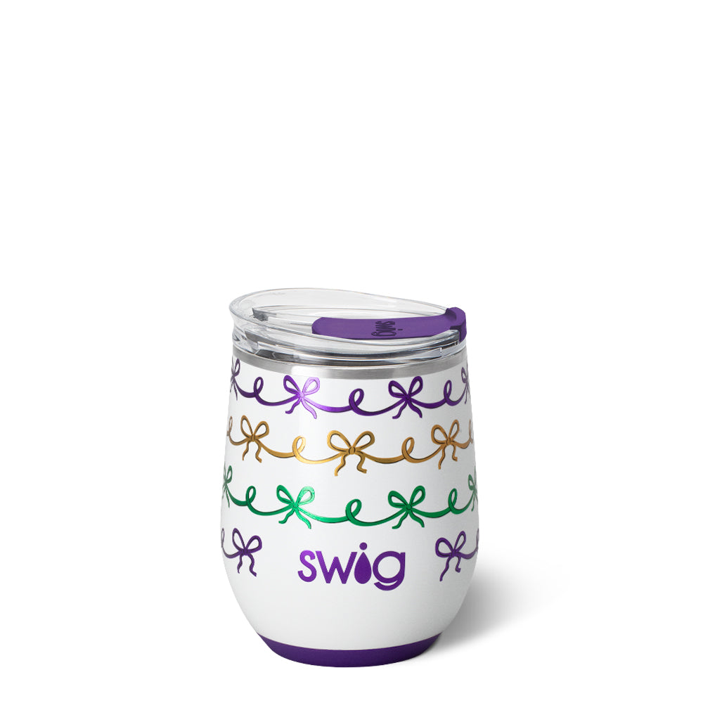 Swig Mardi Gras Bows Stemless Wine 12oz