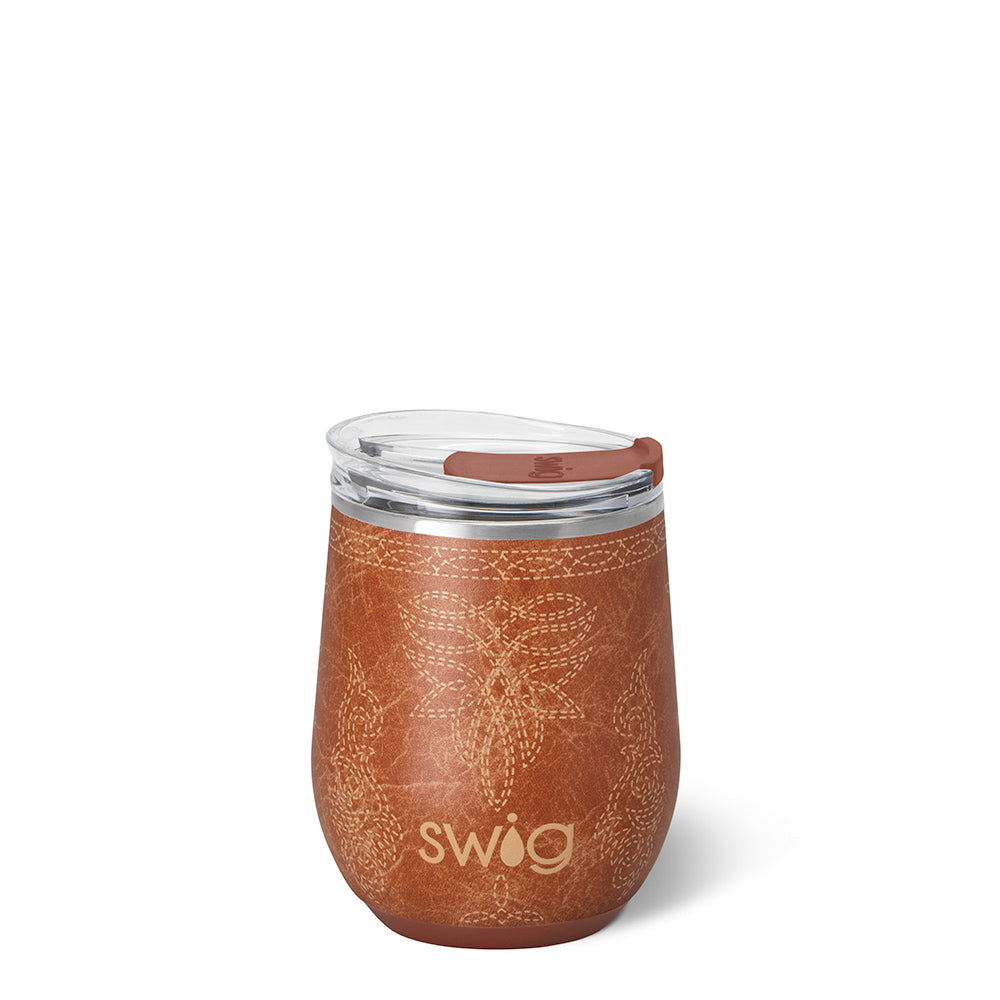 Swig Saddle Stitch Cognac Stemless Wine 12oz