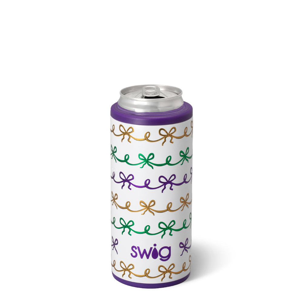 Swig Mardi Gras Bows Skinny Can Cooler 12oz