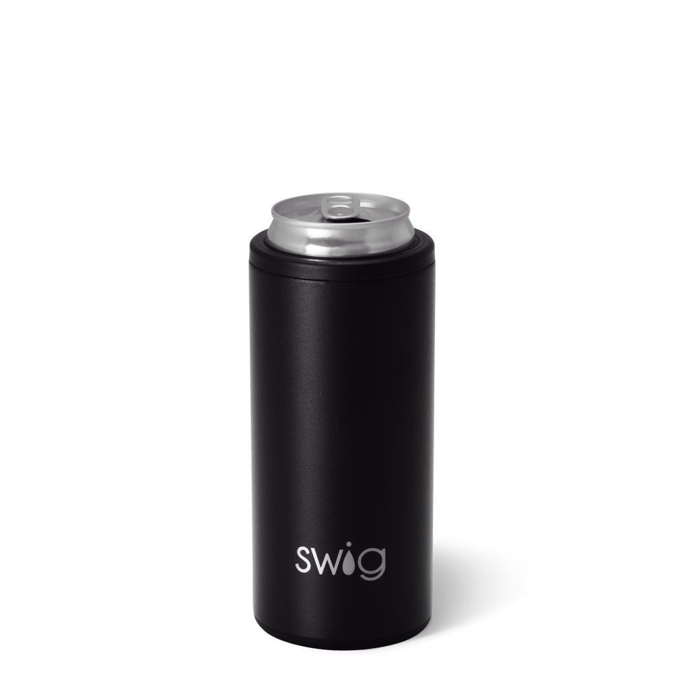 Swig Black Skinny Can Cooler 12oz